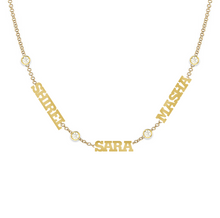 Load image into Gallery viewer, Custom Multiple Names Necklace with Diamond Bezel in Between
