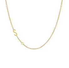 Load image into Gallery viewer, Asymmetrical Initial and Bezel Diamond Necklace
