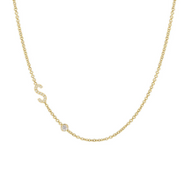 Load image into Gallery viewer, Diamond Asymmetrical Initial and Bezel Necklace
