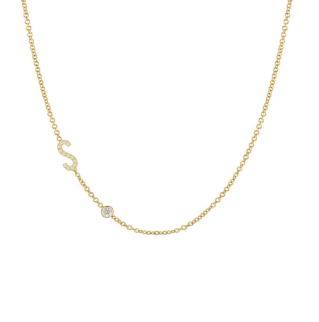 Diamond Asymmetrical Initial and Bezel Necklace