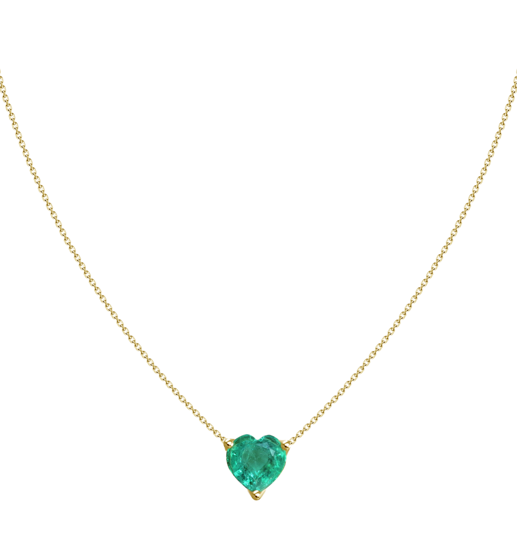 1.07ct Diamond Solitaire Emerald Heart Necklace