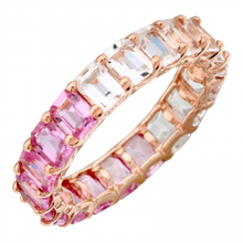 Load image into Gallery viewer, 14k Gold Gemstone Pink Eternity Ring Petite Emerald Cut
