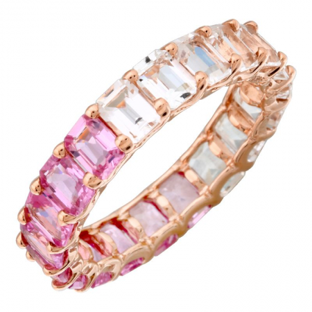 14k Gold Gemstone Pink Eternity Ring Petite Emerald Cut