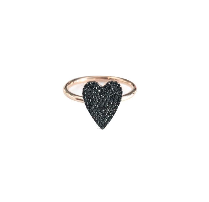 Small Black Diamond Pave Heart Ring