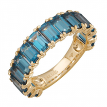 Load image into Gallery viewer, 14k Gold Emerald Cut London Blue Topaz 3/4 Band
