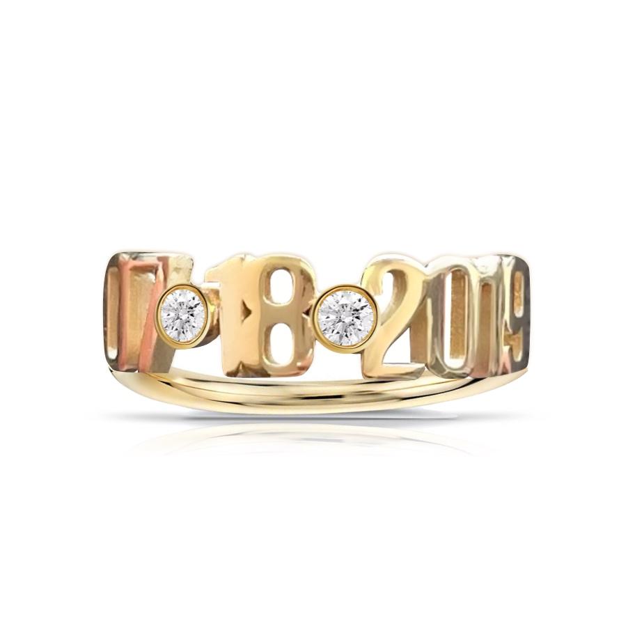 Solid with Diamond Bezels Date Ring
