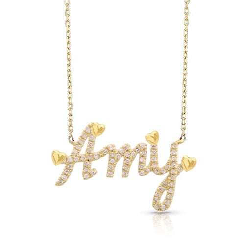 Diamond Pave Custom Name Necklace with Floating Helium Hearts